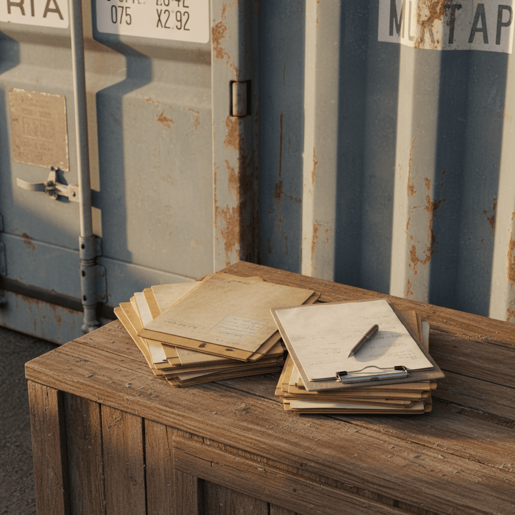 International shipping container and freight documentation